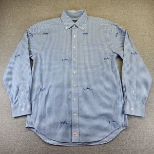 Vineyard Vines Blue Classic Murray Shirt Men M Long Sleeve Check Fish Emboidered